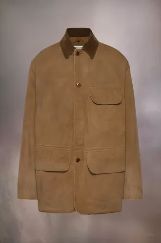 Cappotto cerato con colletto in velluto a coste