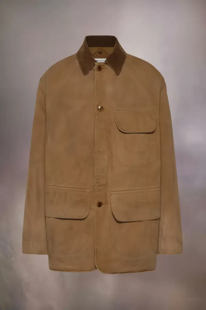 Cappotto cerato con colletto in velluto a coste Cappotto cerato con colletto in velluto a coste