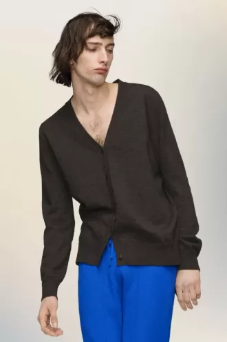Cardigan in lana con toppe sui gomiti