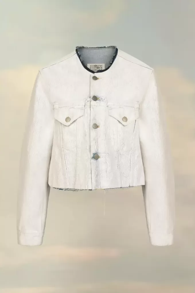 Giacca in denim corta senza colletto Giacca in denim corta senza colletto