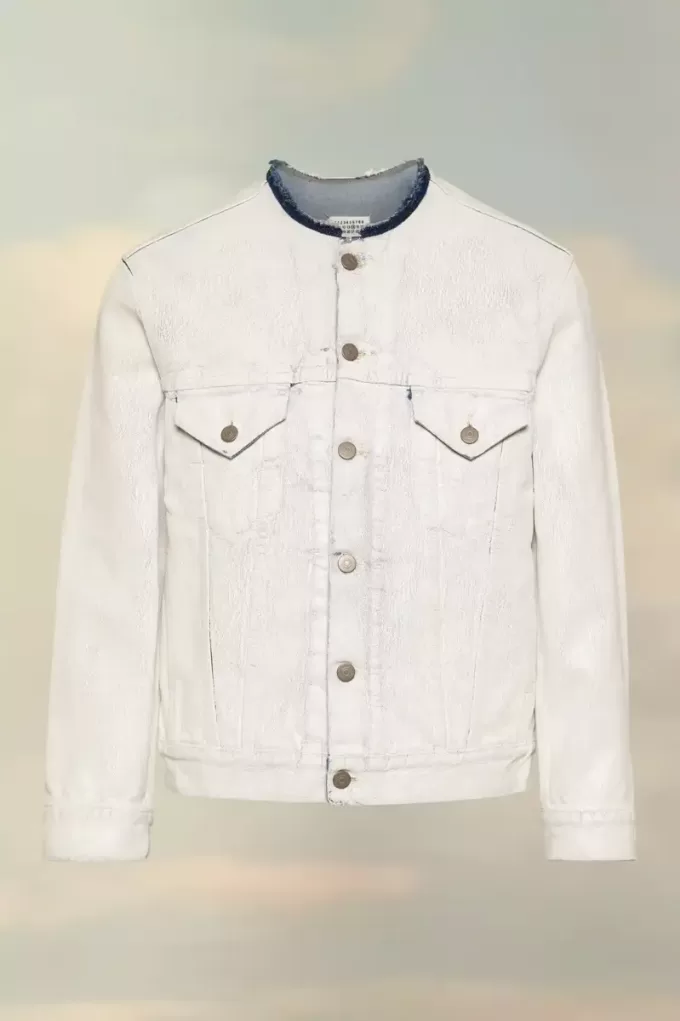 Giacca in denim senza colletto Giacca in denim senza colletto