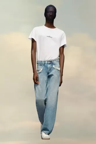 Jeans dritti con tasche a contrasto