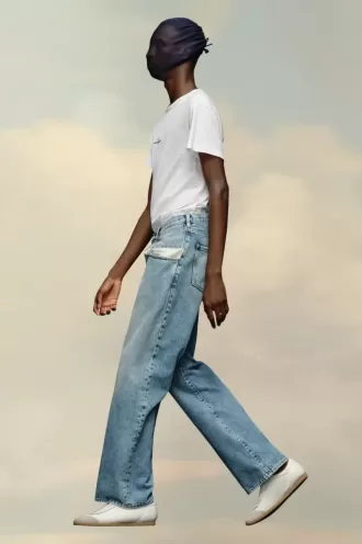 Jeans dritti con tasche a contrasto